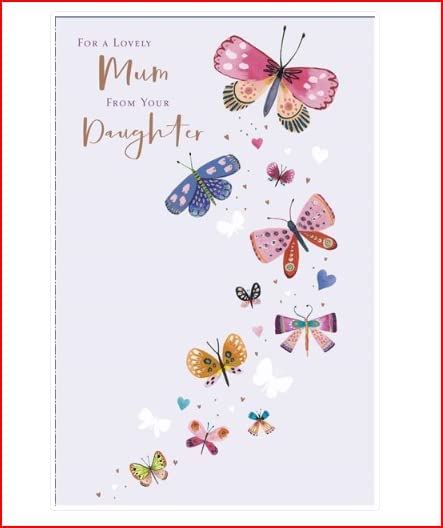 UK Greetings integrated greeting card featuring heartfelt message from daughter to mum, with elegant design and floral accents.