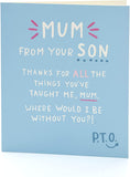 UK Greetings integrated mum from son greeting card featuring heartfelt message and festive design for Mother's Day or special occasion
