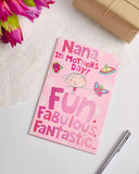 UK Greetings Integrated-Nana 50 greeting card featuring colorful floral design and heartfelt message for special birthday wishes