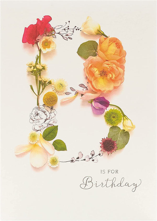 Into The Meadow female birthday greeting card by UK Greetings featuring floral design and cheerful message.