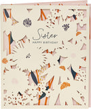 Intricate floral sister birthday card from UK Greetings featuring detailed floral design and elegant message for celebrating sisters.