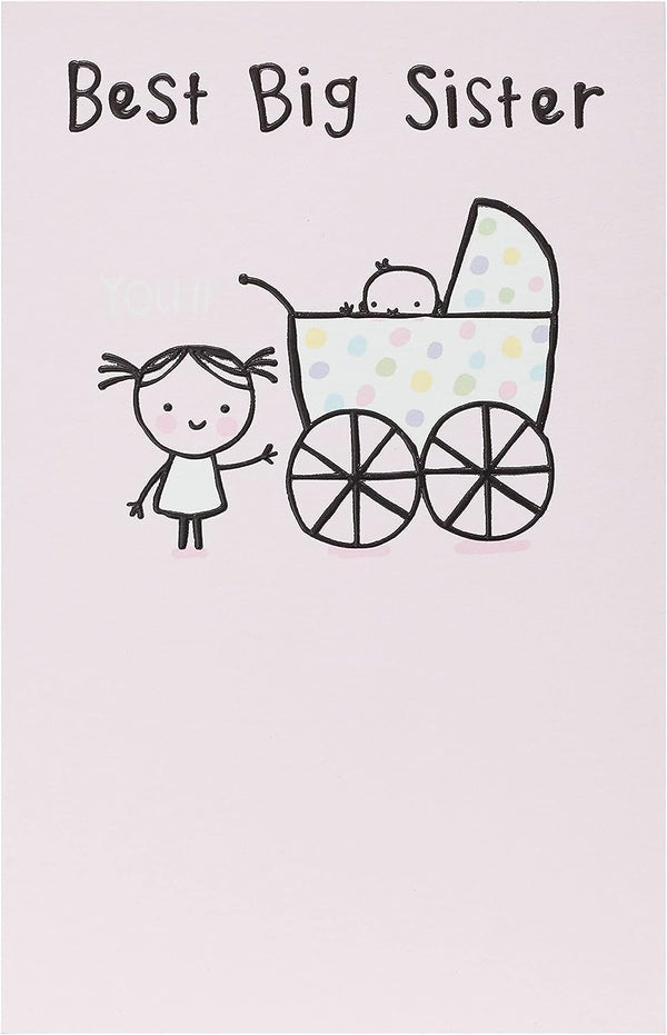 Joyful UK Greetings Big Sister Congratulations Card with colorful floral design and cheerful message for new big sister