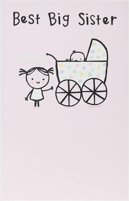Joyful UK Greetings Big Sister Congratulations Card with colorful floral design and cheerful message for new big sister