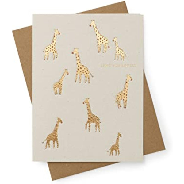Kindred Giraffe New Baby Girl Congrats Card by UK Greetings, featuring a cute giraffe illustration on a cheerful greeting card.