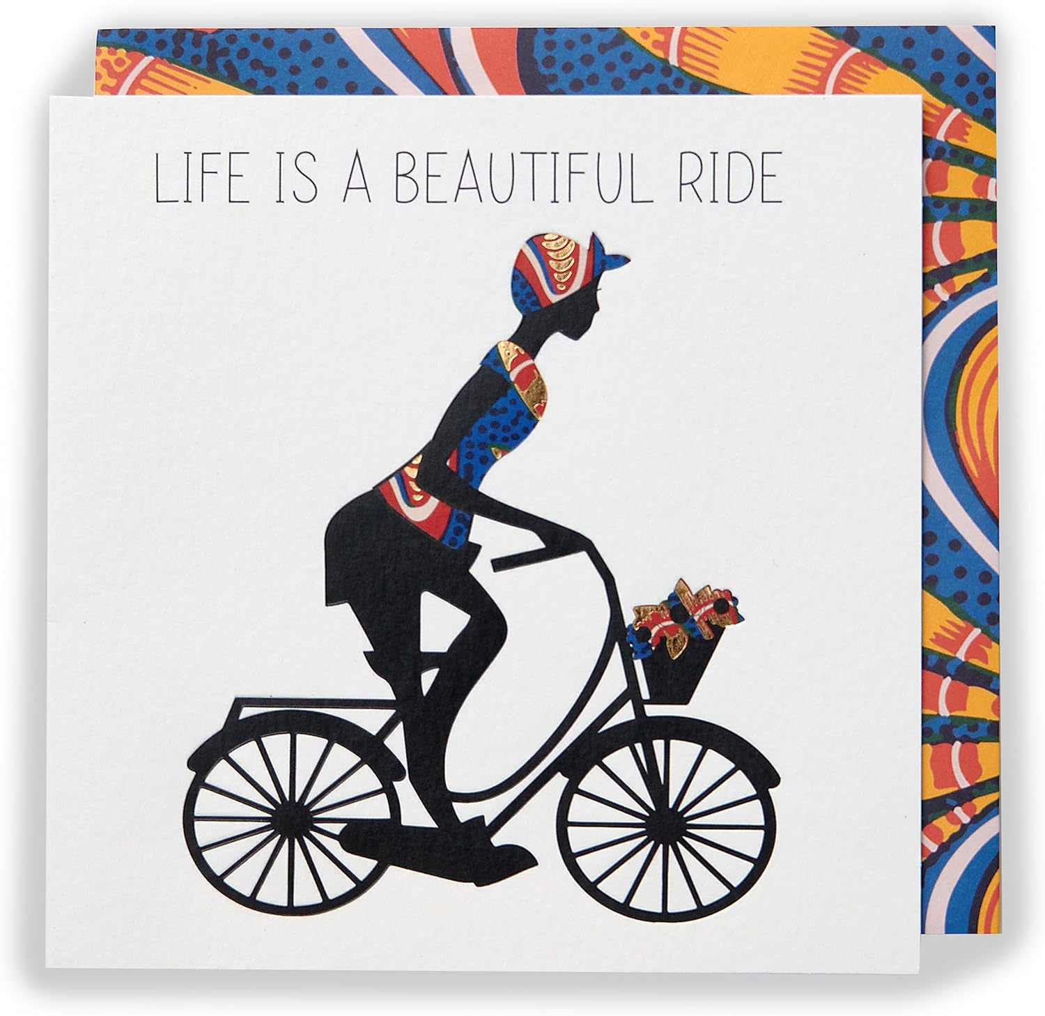 Kindred X Afrotouch greeting card titled "Life Is A Beautiful Ride" featuring colorful floral and abstract design for special occasions.