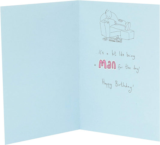 Lady of Leisure humorous giggles girl birthday greeting card by UK Greetings, featuring playful cartoon girl illustration.