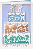 Laser-cut cake design birthday greeting card by UK Greetings, featuring intricate detailing on a festive celebration card.