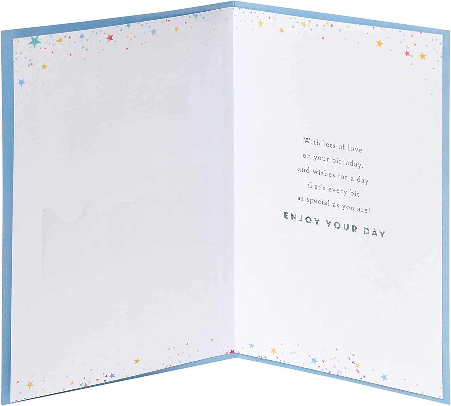 Laser-cut cake birthday card from UK Greetings featuring intricate design and vibrant colors, perfect for celebrating a special birthday.