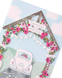 Laser-cut wedding car greeting card from UK Greetings featuring intricate wedding car design and elegant details.