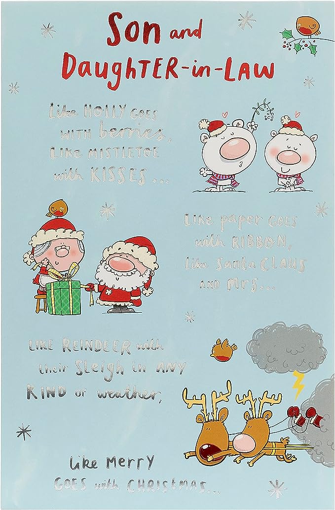 Like Holly with berries Christmas greeting card by UK Greetings featuring festive holly and berries design for son and daughter-in-law