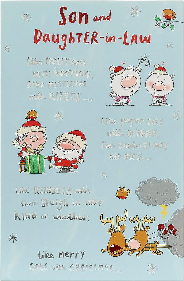Like Holly with berries Christmas greeting card by UK Greetings featuring festive holly and berries design for son and daughter-in-law