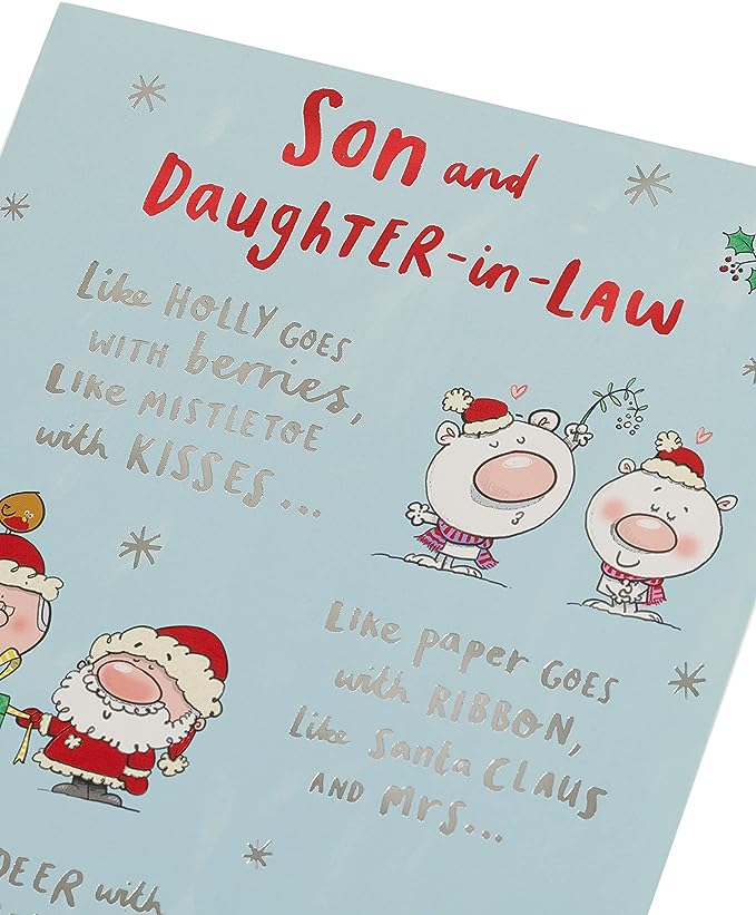 Christmas greeting card featuring holly with berries from UK Greetings, designed for son and daughter-in-law.