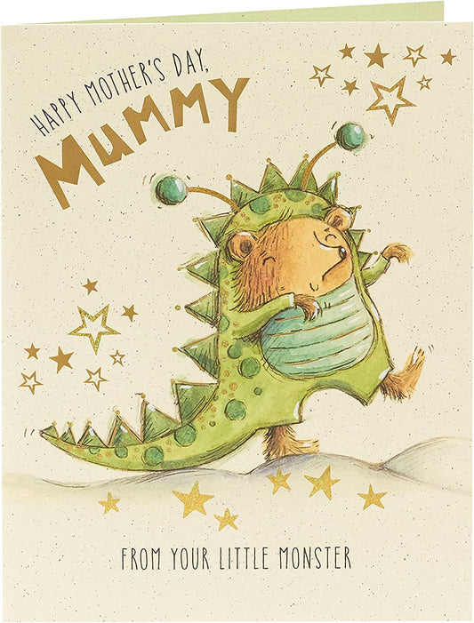 Colorful Little Monster Mothers Day greeting card from UK Greetings featuring playful monster illustrations.