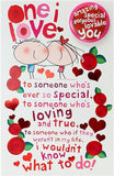 Love Badge Compliments birthday greeting card featuring colorful love badge design from UK Greetings.