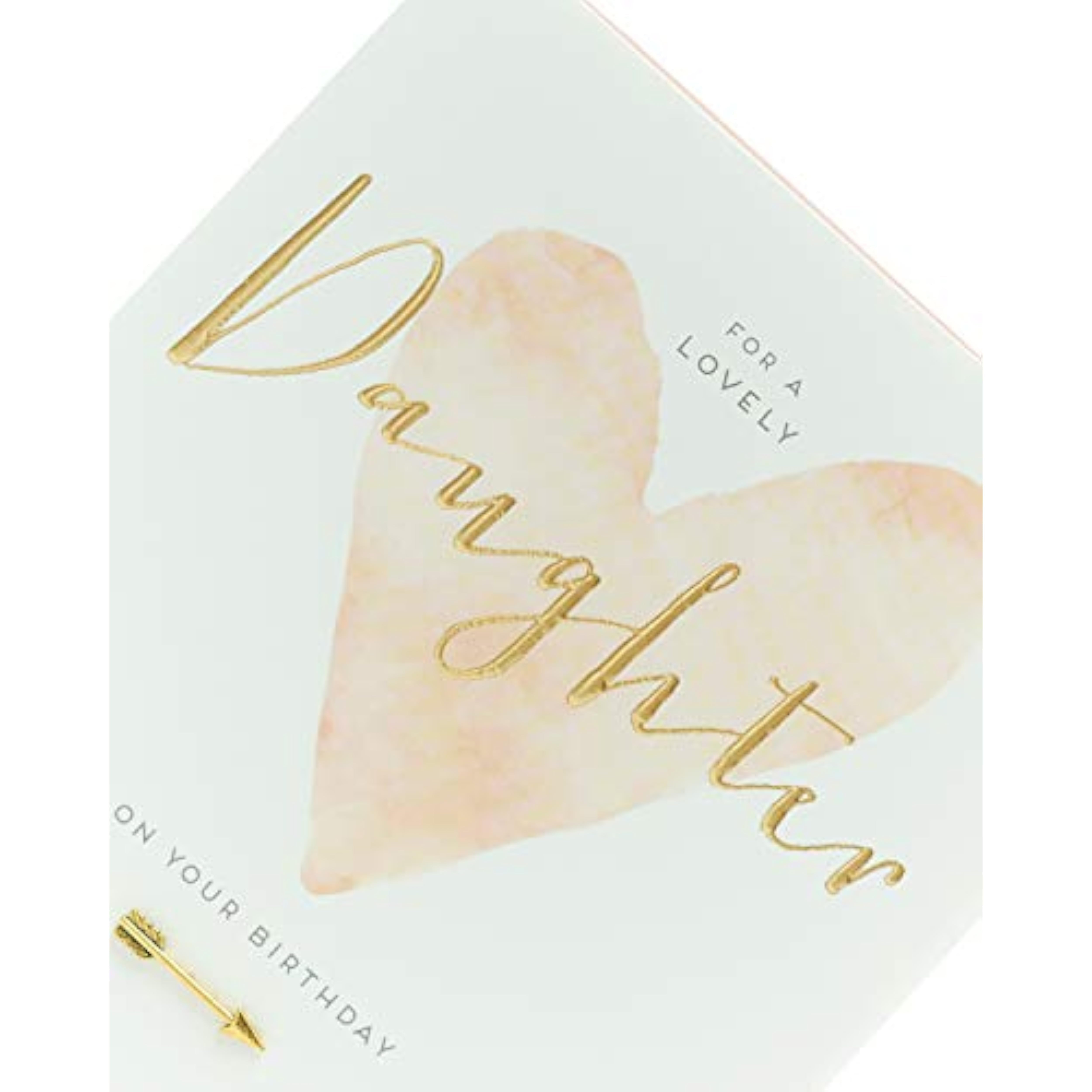 Pink and gold elegant greeting card for daughter’s birthday from UK Greetings, featuring floral and festive design elements.