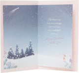 Lovely Christmas greeting card featuring a deer and robin design with gold foil accents, ideal for sending to a sister.