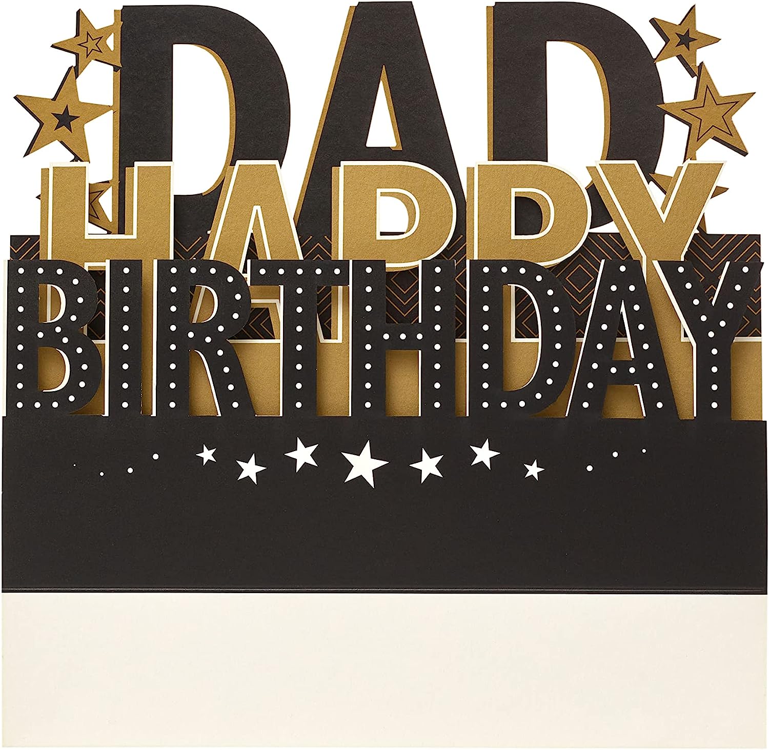 Bright greeting card with pop-up 3D lettering spelling "Dad" for birthday, featuring a lovely design from UK Greetings.