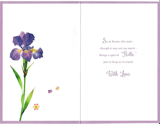 Glitter-finished Easter greeting card featuring a lovely verse design by UK Greetings, with colorful floral accents and festive details.