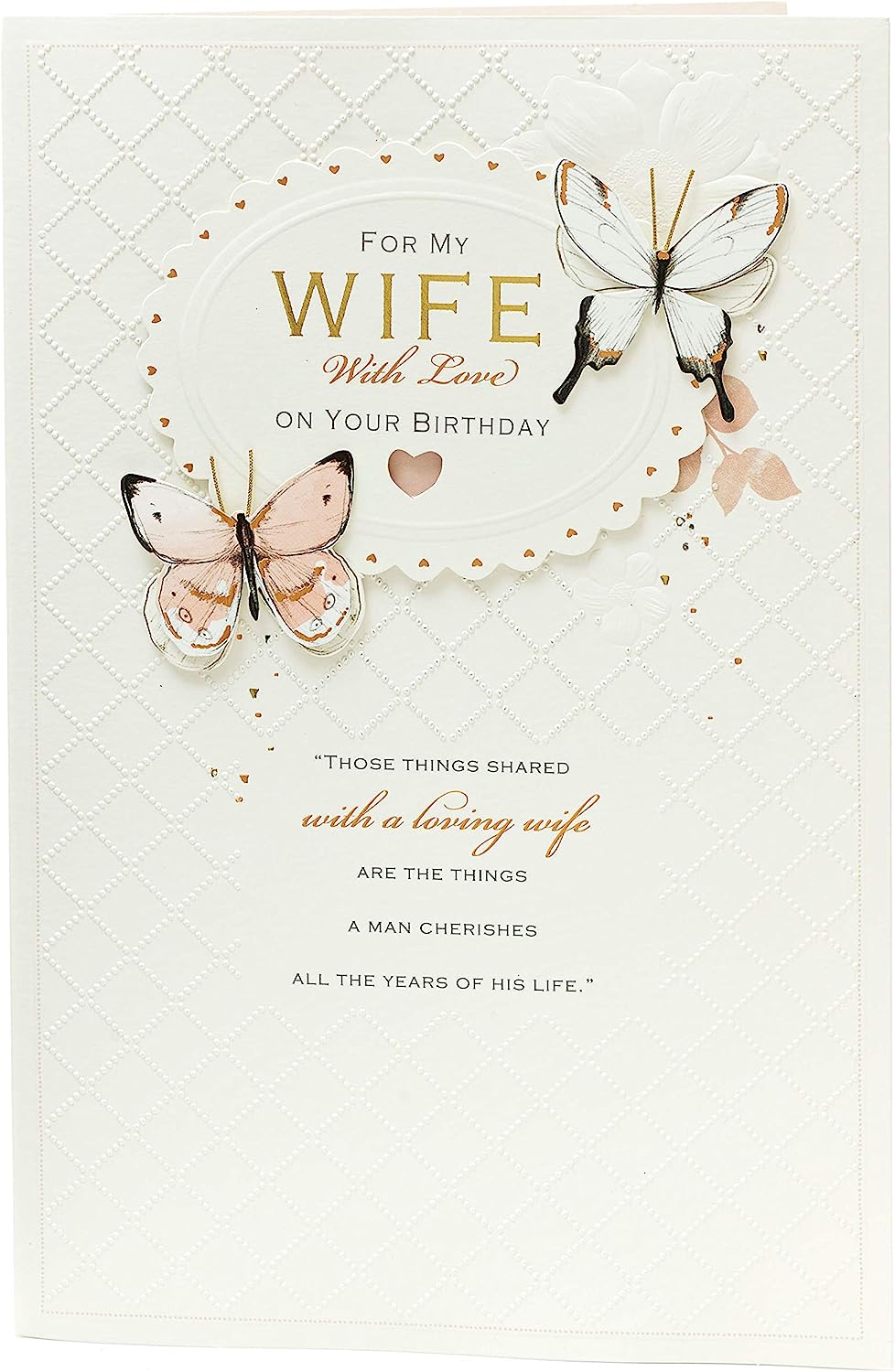 UK Greetings loving wife birthday card with heartfelt verse insert, featuring romantic heart-themed design and high-quality cardstock.