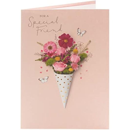 Lucky Friend floral copper birthday greeting card from UK Greetings featuring colorful floral design and elegant copper accents.