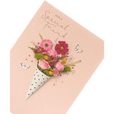 Colorful Lucky Friend floral copper birthday greeting card from UK Greetings featuring vibrant floral design and elegant copper accents.