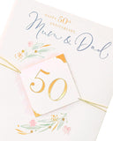 Elegant 50th Golden Anniversary greeting card for Mum and Dad by UK Greetings, featuring a luxurious design with gold accents.