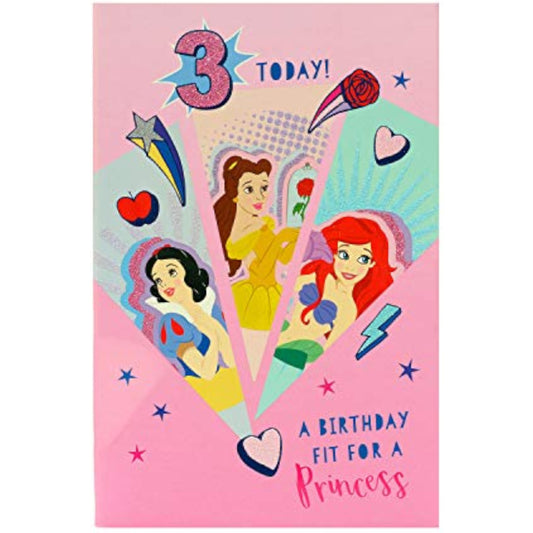 Disney Princess birthday greeting card for age 3 featuring magical princess images by UK Greetings