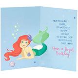 Magical Disney Princess-themed birthday greeting card for age 3, featuring colorful princess illustrations and whimsical design.