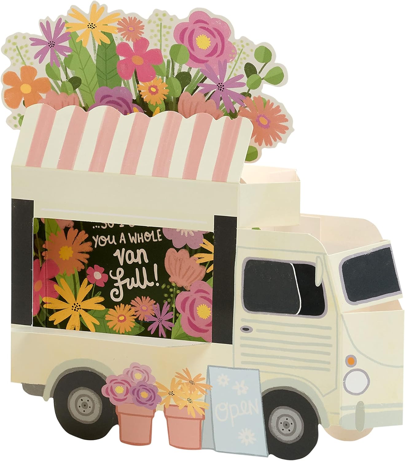 Magical pop-up flower truck greeting card with colorful flower illustrations, ideal for special occasions, by UK Greetings.