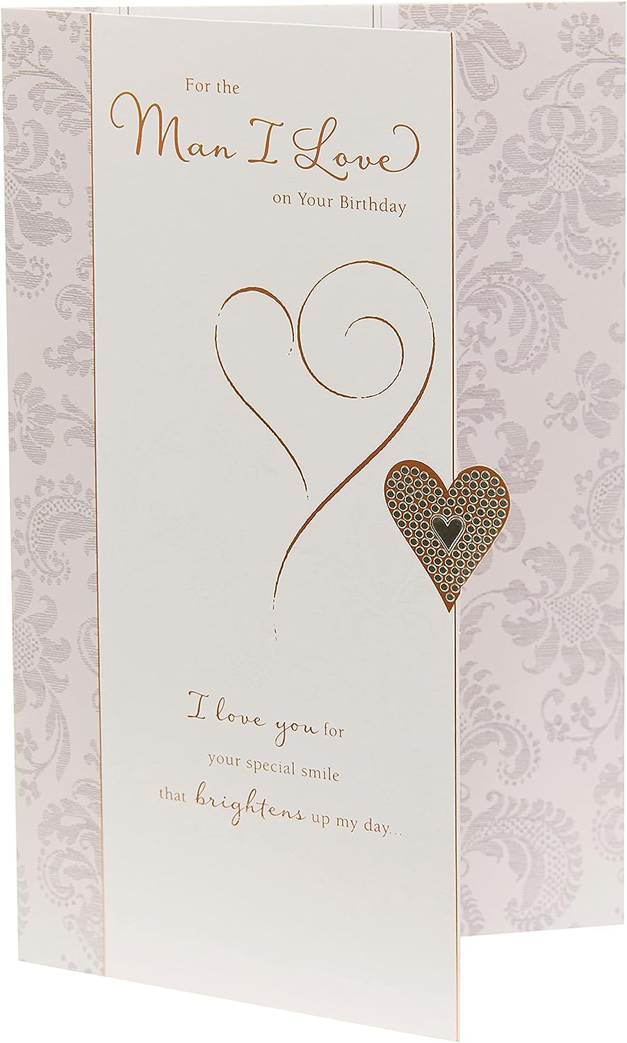 Man I Love Lovely Verse birthday greeting card by UK Greetings with colorful floral design and heartfelt message inside.