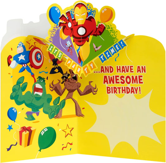 Marvel-themed 5th birthday greeting card for boys by UK Greetings, featuring cartoon design with envelope.