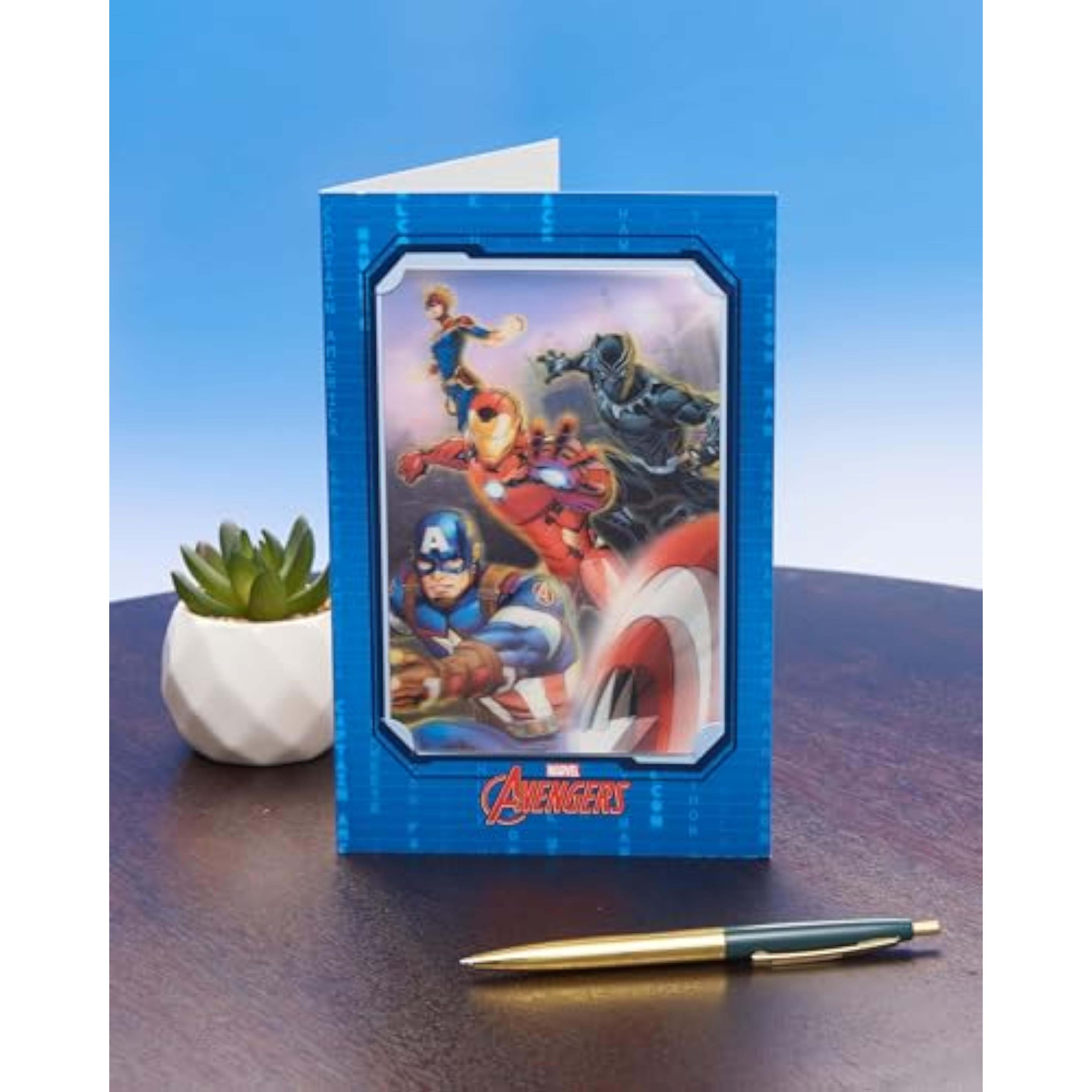 Marvel Avengers 3D Keepsake Boy Birthday Card featuring colorful superhero characters and 3D design, ideal for young fans' celebrations.