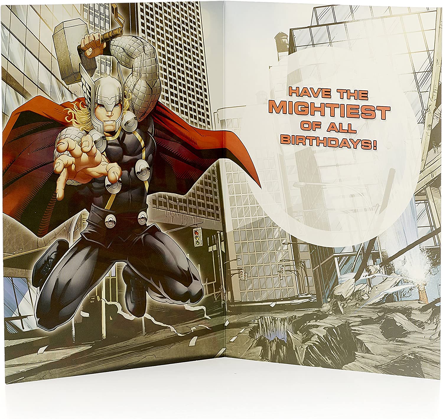 Marvel Avengers Age 9 birthday greeting card featuring superhero heroes from the Avengers, by UK Greetings.