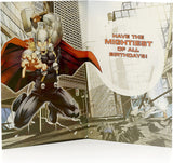 Marvel Avengers Age 9 birthday greeting card featuring superhero heroes from the Avengers, by UK Greetings.