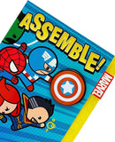 Cute Marvel Avengers Kawaii superhero birthday greeting card with colorful superhero characters and playful design.