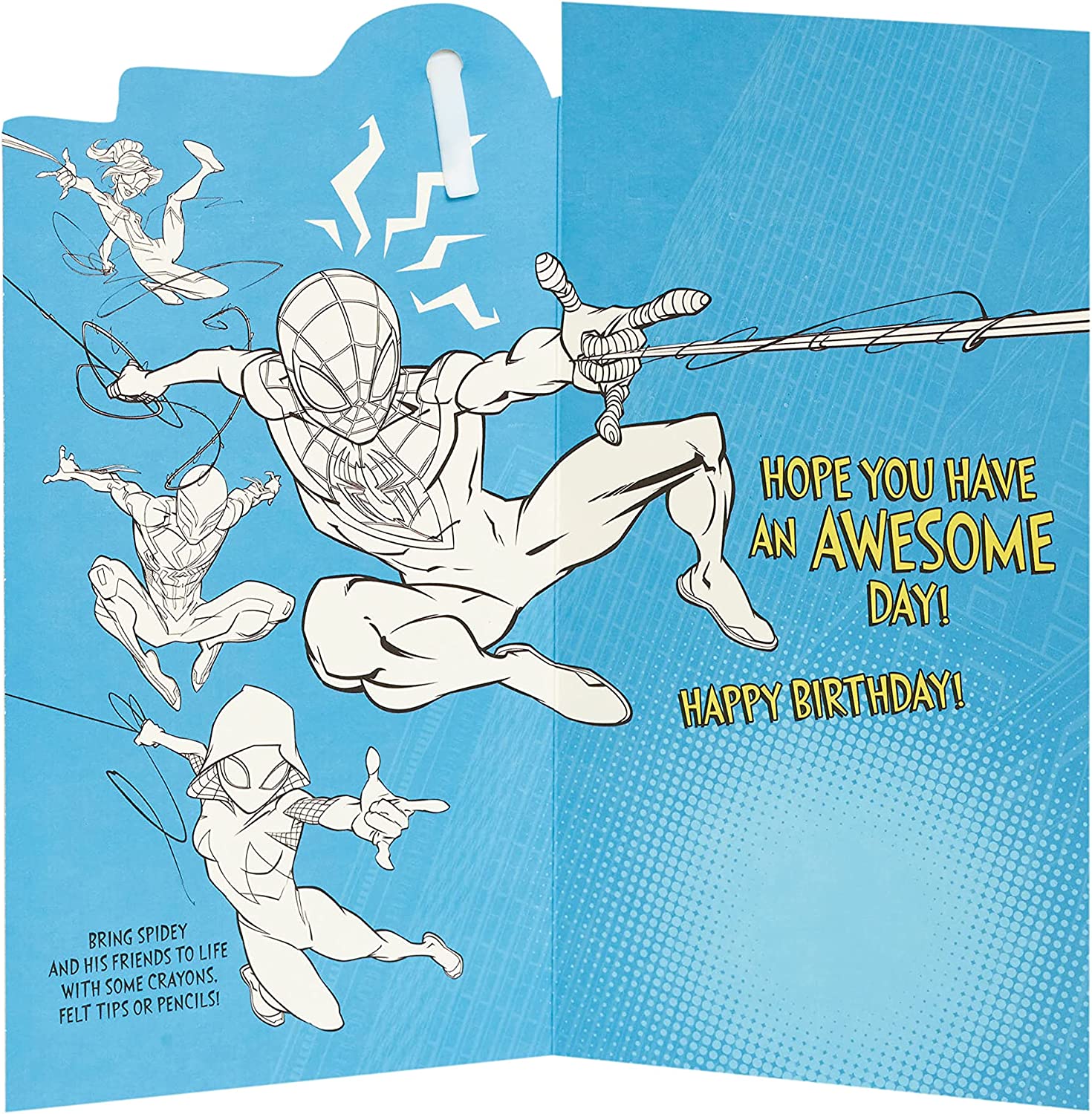 Marvel Spider-Man 5th birthday greeting card with badge from UK Greetings, featuring Spider-Man illustration on the front.