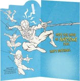 Marvel Spider-Man 5th birthday greeting card with badge from UK Greetings, featuring Spider-Man illustration on the front.