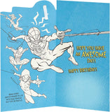 Marvel Spider-Man 5th birthday greeting card with badge, featuring Spider-Man design and celebratory graphics.