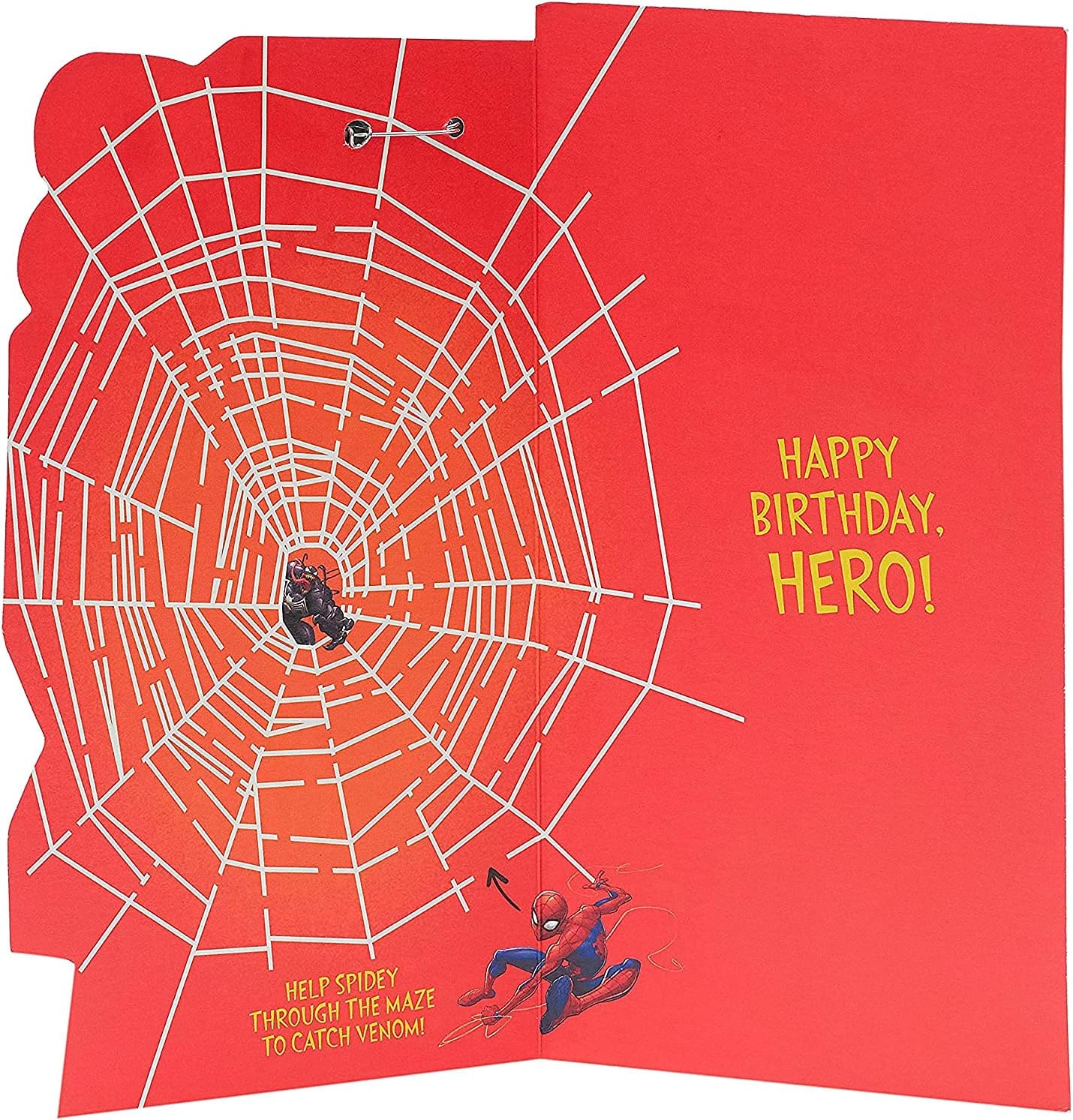 Marvel Spider-Man 8th birthday greeting card by UK Greetings featuring Spider-Man in action, colorful comic-style design.