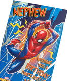 Marvel Spiderman greeting card for nephew's birthday, featuring Spiderman design on the front. UK Greetings brand.