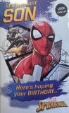 Marvel Spiderman greeting card featuring Spiderman pop-up design, perfect for son’s birthday from UK Greetings.