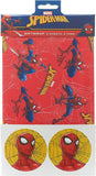 Marvel Spiderman wrapping paper and greeting card set with 2 sheets and 2 tags featuring colorful Spiderman graphics for special occasions.