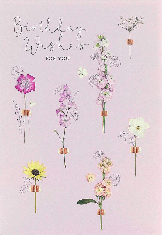 Colorful Meadow Bloom Friend birthday floral greeting card from UK Greetings with vibrant flower illustrations.