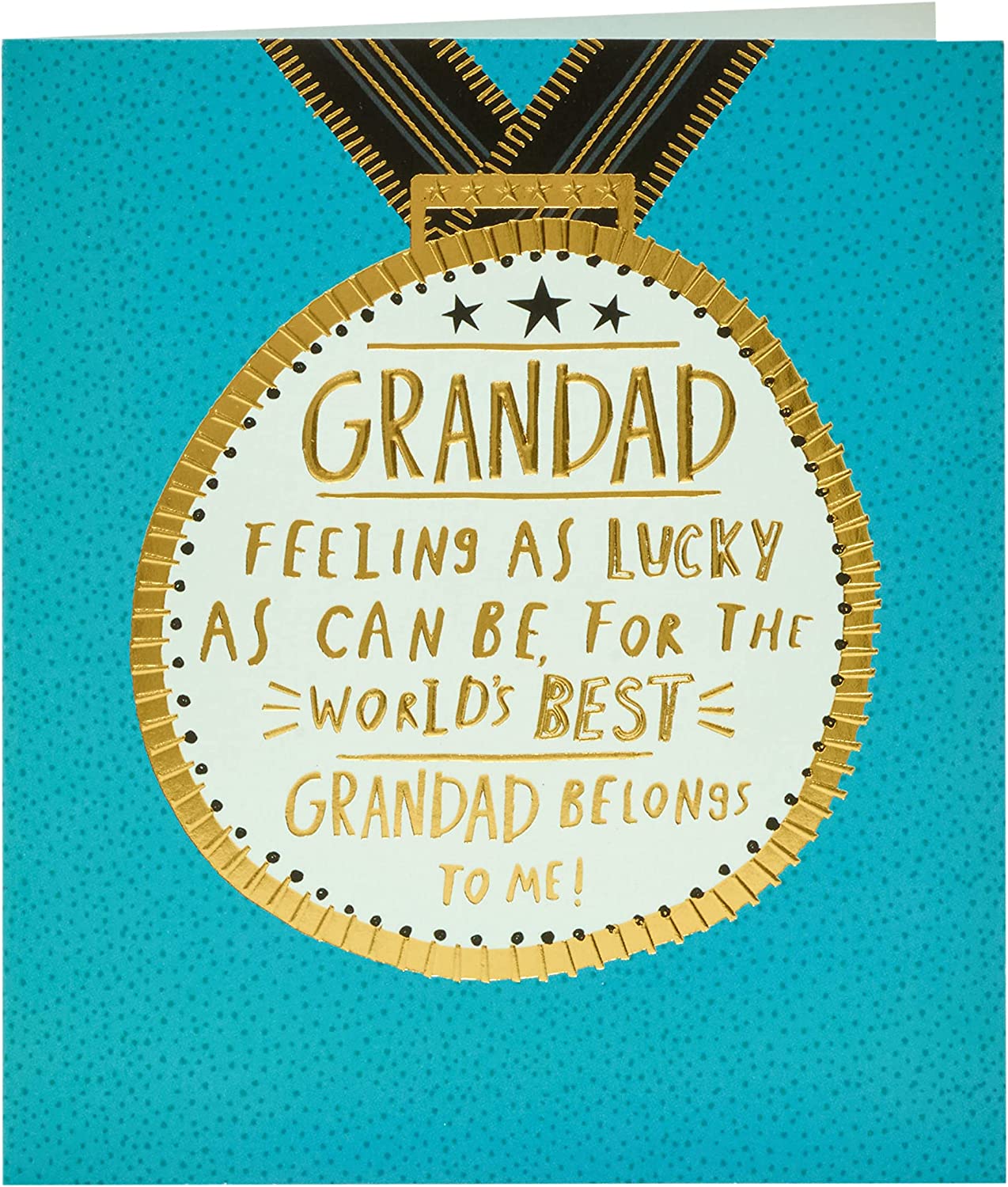 Father's Day greeting card for Grandad with medal design, UK Greetings brand, featuring colorful and heartfelt illustration.