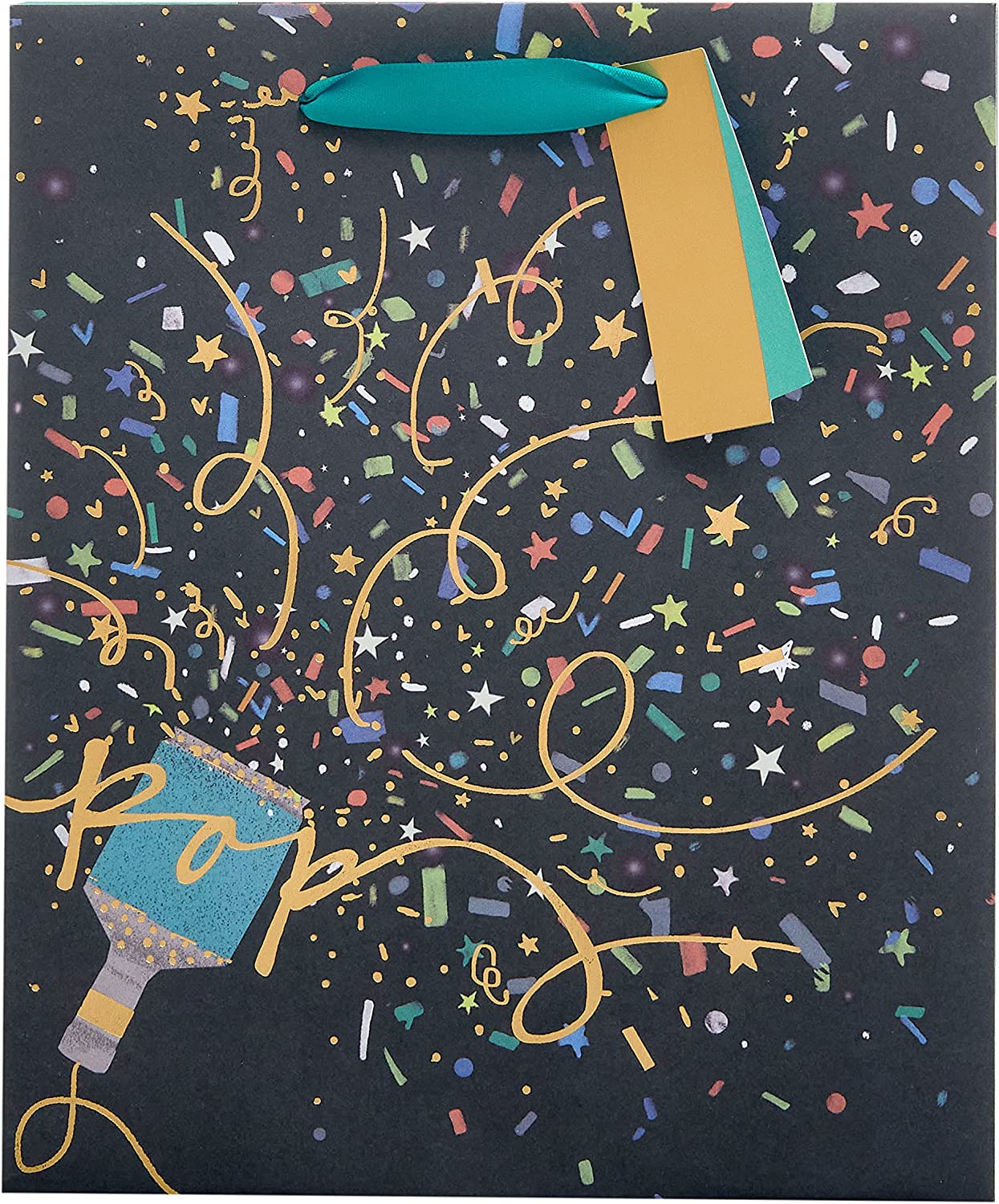 Medium UK Greetings party gift bag with tag, featuring colorful design and handles for gift presentation.
