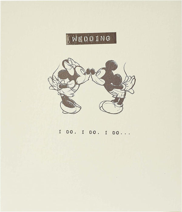 Disney Mickey & Minnie wedding congratulations greeting card by UK Greetings featuring colorful Mickey and Minnie Mouse illustrations.
