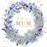 Midnight Watercolour Wreath Mum Christmas Card showing a festive watercolor wreath design on greeting card.