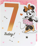 Colorful Minnie Mouse 7th girl birthday greeting card featuring cheerful Minnie illustration and playful design.