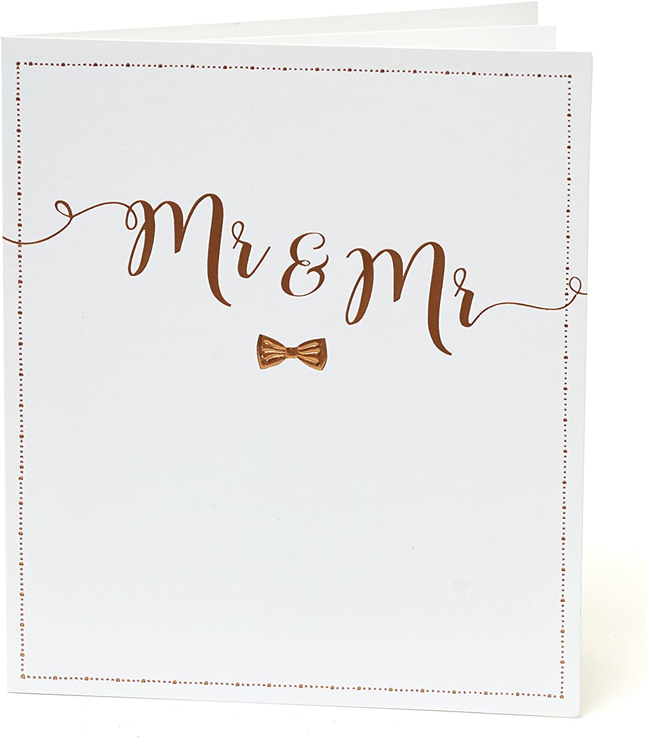 Wedding greeting card from UK Greetings featuring two grooms with congratulatory message for a same-sex wedding celebration.