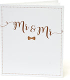 Wedding greeting card from UK Greetings featuring two grooms with congratulatory message for a same-sex wedding celebration.
